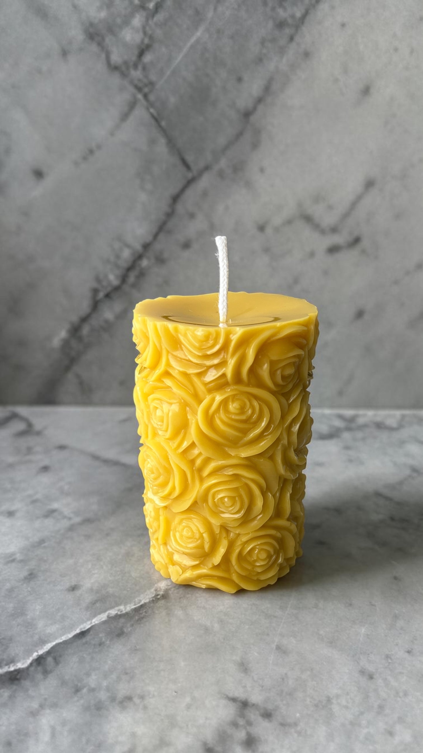 Yellow Beeswax Large Rose Pillar Candle