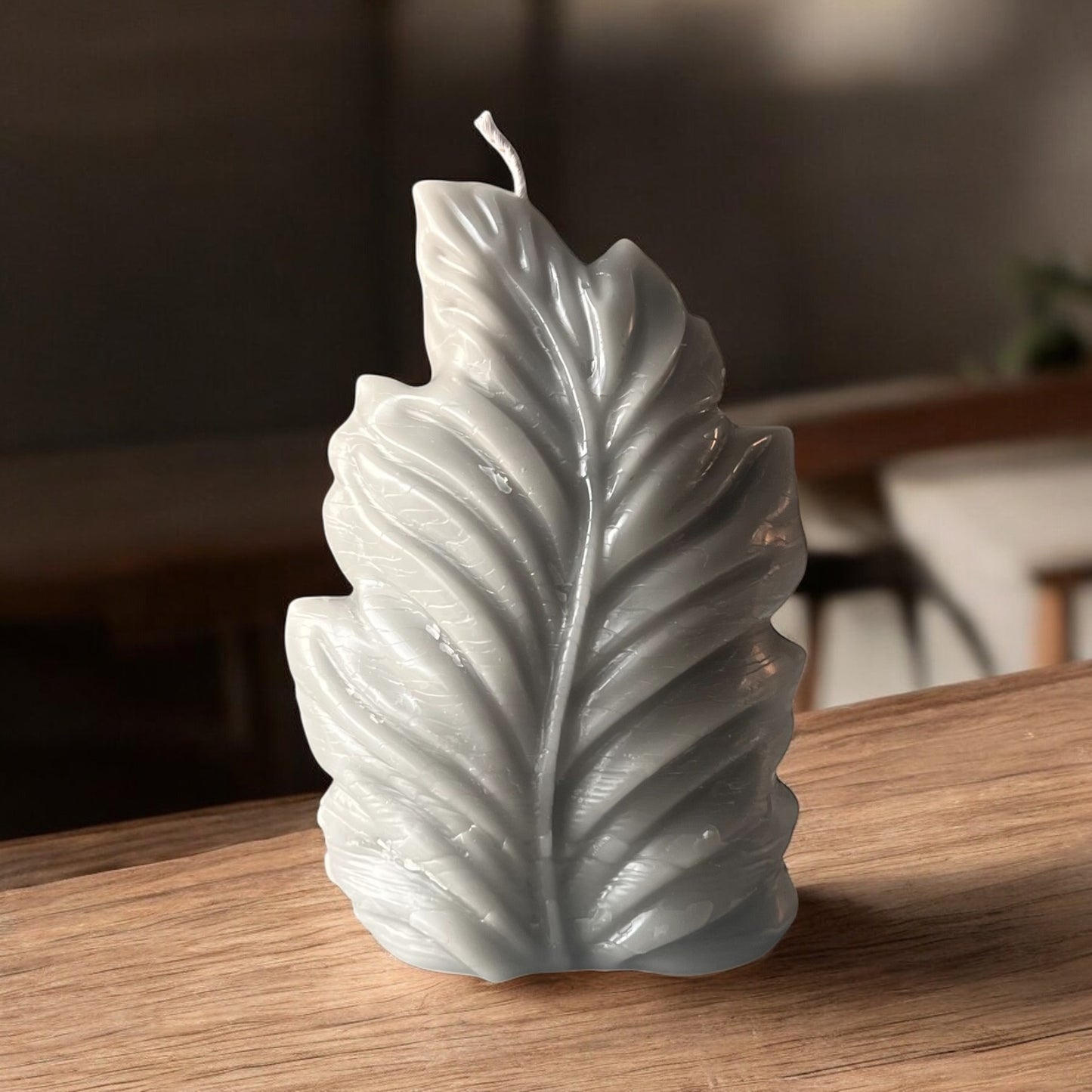 White Beeswax Leaf Pillar Candle - Grey Dye