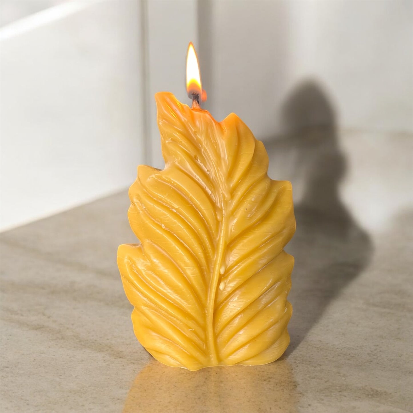 Yellow Beeswax Leaf Pillar Candle
