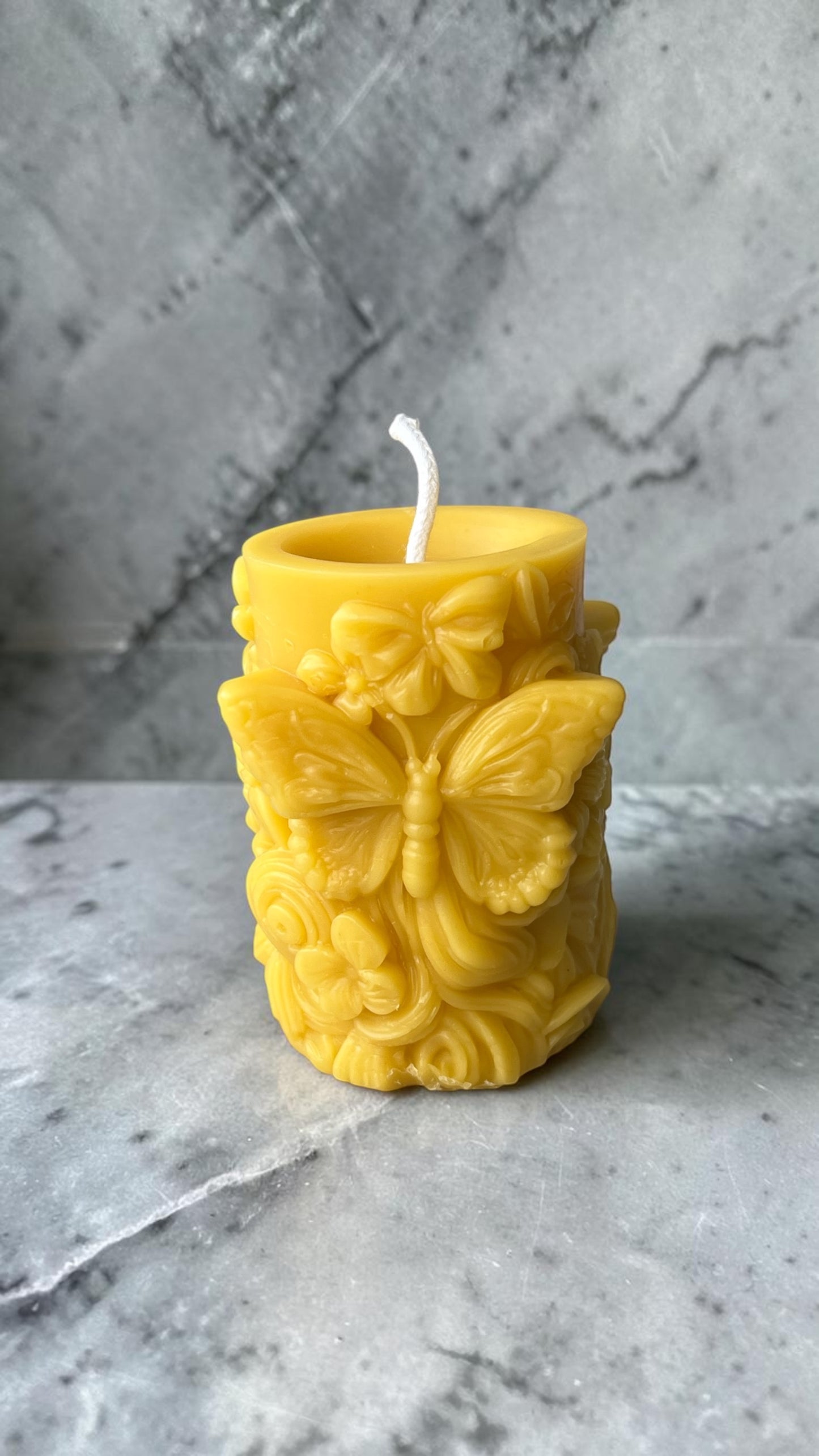 Yellow Beeswax Butterfly Pillar Candle