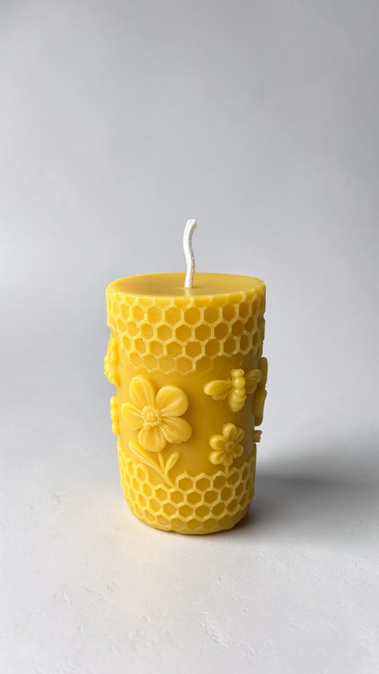 Yellow Beeswax Flower Pillar Candle