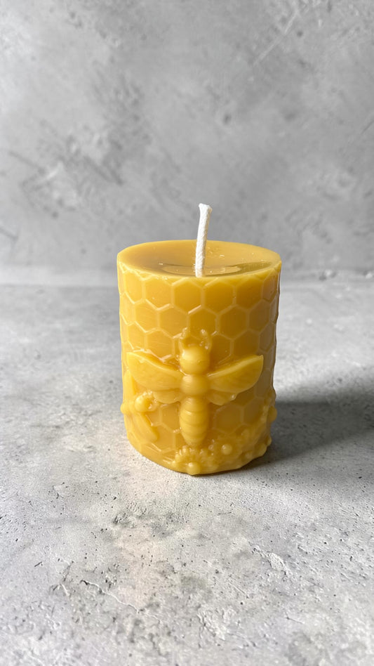 Yellow Beeswax Small Bee Pillar Candle