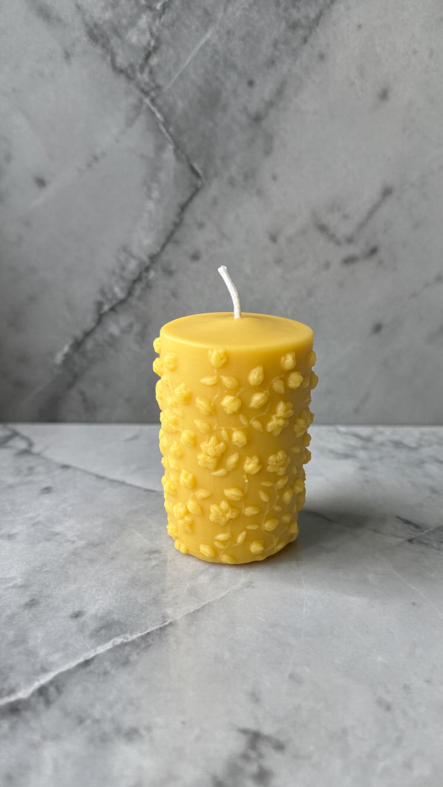 Yellow Beeswax Flower Pillar Candle
