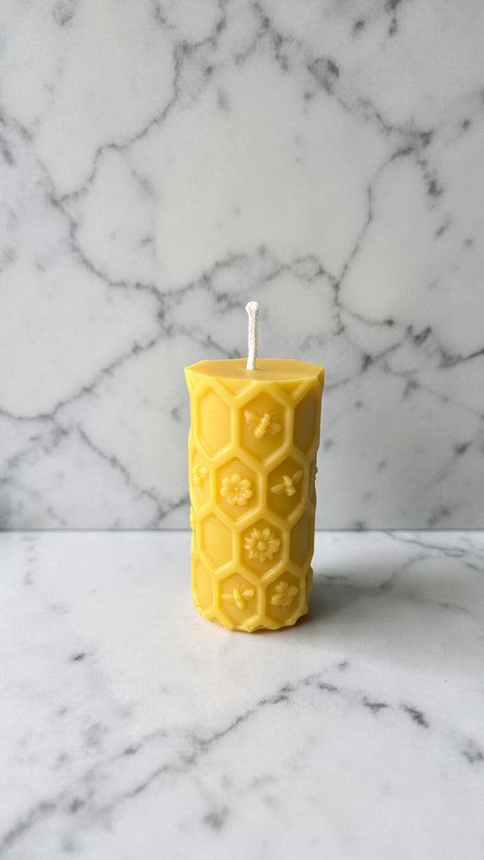 Yellow Beeswax Honey Comb Pillar Candle