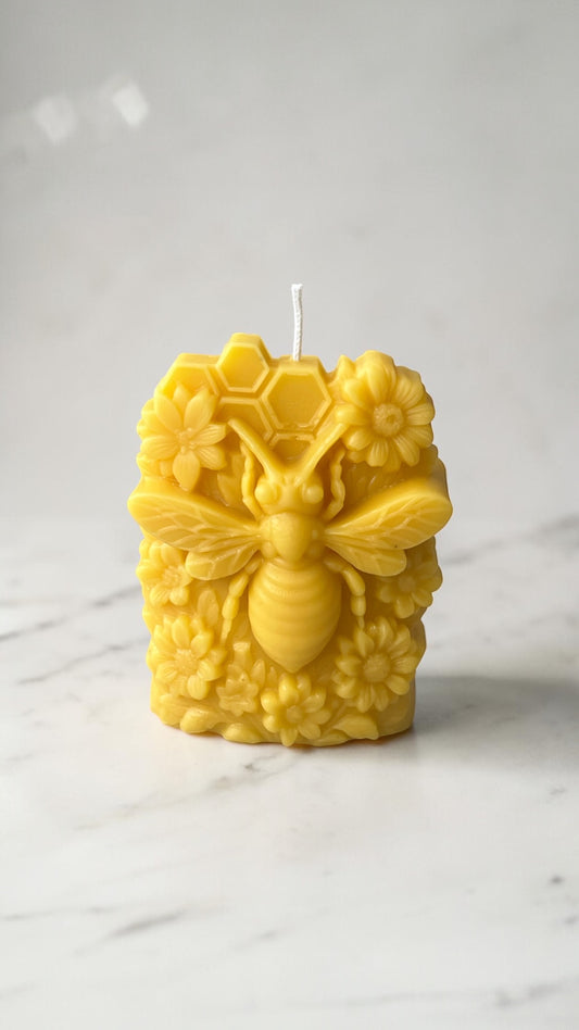 Yellow Beeswax Large Bee Pillar Candle