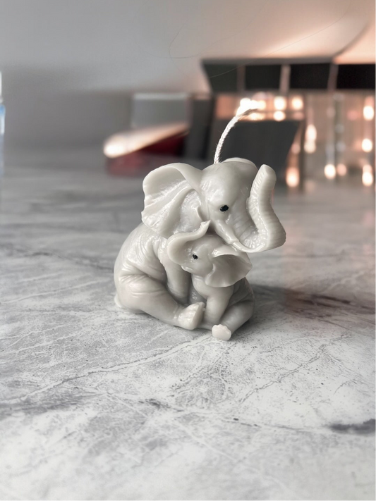 Beeswax Elephant Mum & Baby Pillar Candle