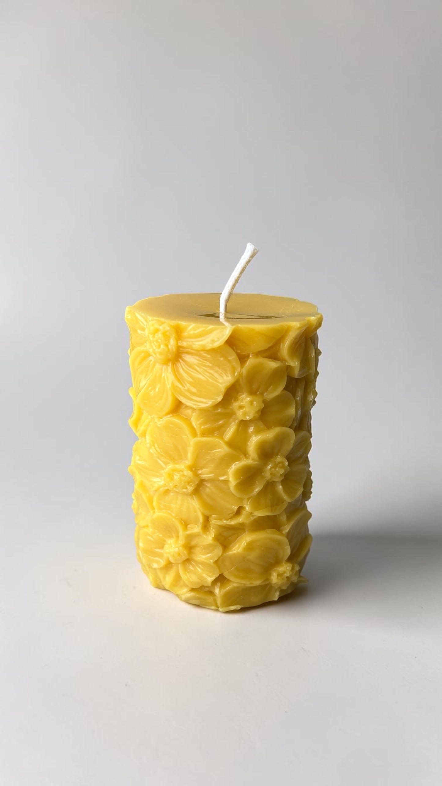 Yellow Beeswax Large Floral Pillar Candle