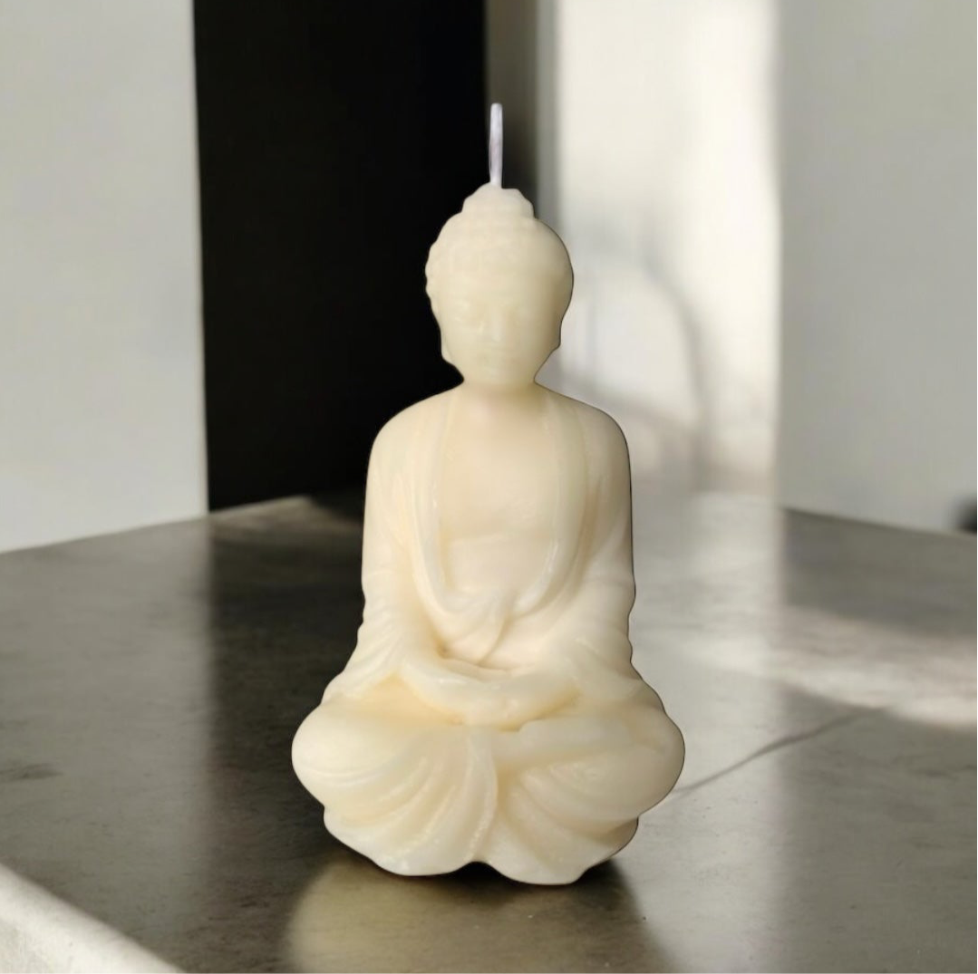 White Beeswax Buddha Pillar Candle