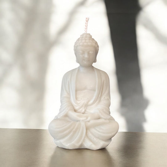 White Beeswax Buddha Pillar Candle - Grey