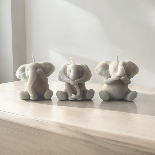 Beeswax Elephant Pillar Candle Set - Grey