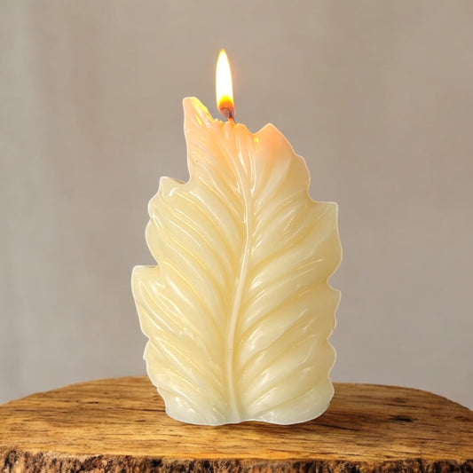 White Beeswax Leaf Pillar Candle
